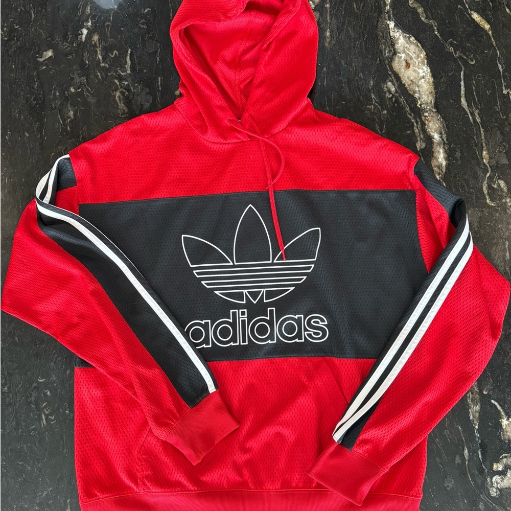 Adidas Men's Red and Black Hoodie